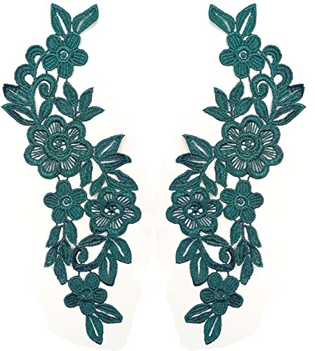 1 Paar Spitzenapplikation Blumenstickerei Patch,Blumen Spitze Nähen Applikation Kragen Applikation DIY Handwerk Ausschnitt Nähen Stickerei Patches Zubehör für Cheongsam Kleidung Kleid,Dunkelgrün