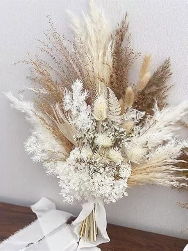 Boho-Hochzeitsdekoration, getrocknete Blumen, Brautstrauß, Gras-Arrangement mit getrockneten Blumen, Brautjungfern-Blumenstrauß, 40–45 cm
