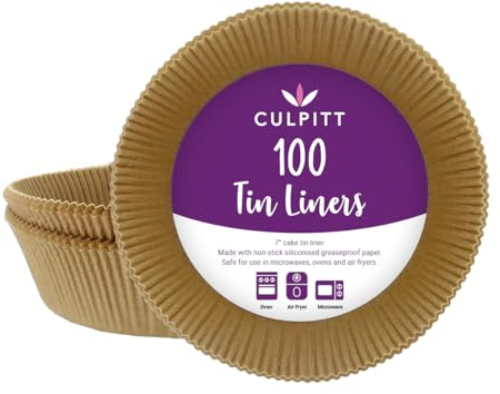 Culpitt 7 Cake Tin Liners, 100 Pack, Non-Stick Siliconised Greaseproof Paper for Baking Cakes, Pies, Tarts, Round Cake Tin Liners, Made in The UK