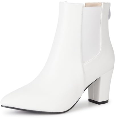 Rodawu Botines para mujer Chelsea Botas de cuero clásicas, Blanco, 37 EU