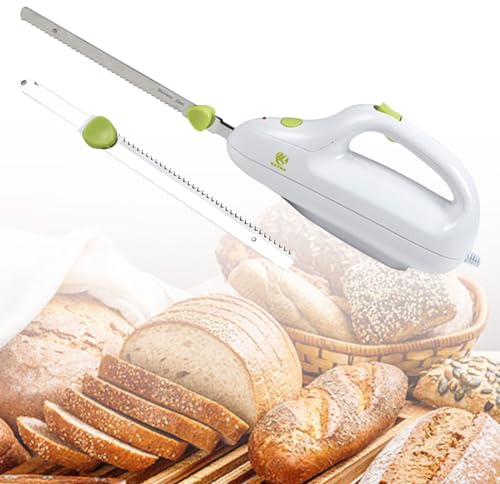PEIXEN Coltello Elettrico per Pane A Due Lame, Coltello Elettrico Trinciante, in Acciaio Inox, Impugnatura Morbida, Intaglia E Taglia Alimenti Surgelati, Carne, Verdura, Alimentari