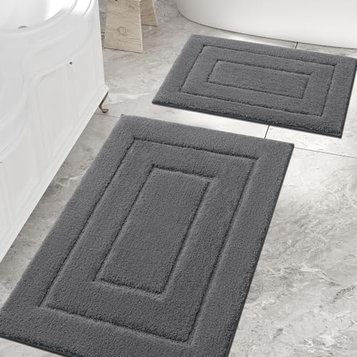 Homaxy Mikrofaser Badezimmerteppich Set - 40x60 cm + 60x90 cm, Dunkelgrau | weich gefühl, flauschig bequem, rutschfeste TPR-rückseite, maschinenwaschbar, grpßartig wasserabsorbierend, breite anwendung