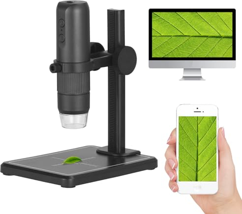 Microscopio WiFi 1080P con soporte profesional, luz LED para iOS Android PC, 50-1000X, microscopio digital USB, cámara HD inalámbrica, microscopio de mano, para todos los teléfonos móviles, iPad,