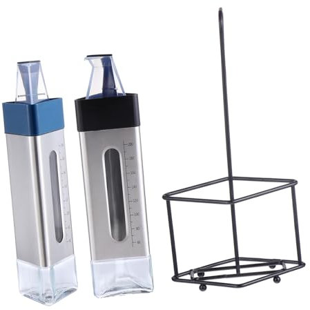 LIFKOME 1juego Botella De De Acero Inoxidable y Vinagrera Soporte Botellas De Condimentos Para Cocina Para Vinagre y Salsa