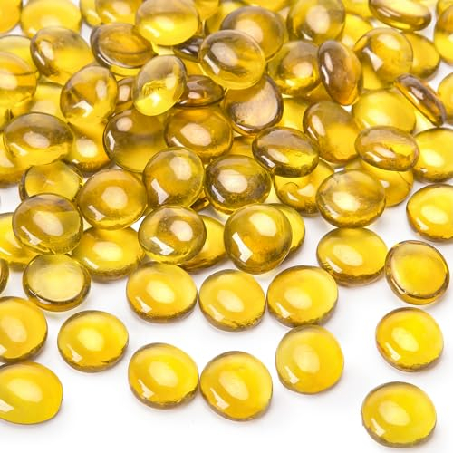 HAKACC 450 g de galets en verre jaunes - Pierres décoratives en verre - 1,7 à 1,9 cm - Pierres décoratives pour enfants - Mosaïques pour bricolage