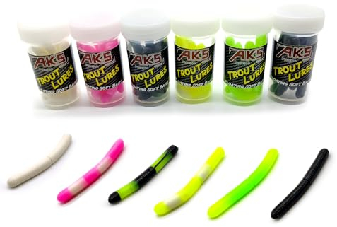 AKS Fishing Forellen gummiköder, Trout Worm 65mm, Forellenköder Wurm, Gummiwurm (Set-1)