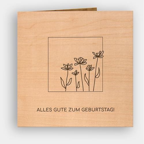 Original Holzgrusskarte - Geburtstagskarte für besondere Glückwünsche zum Geburtstag – ALLES GUTE ZUM GEBURTSTAG Blumen - Kirschholz, Geburtstagsbillet, Glückwunschkarte, Postkarte, Geschenkkarte