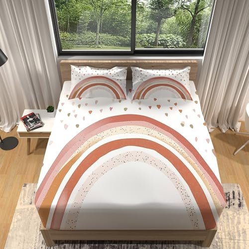 Spannbettlaken mit Böhmischer Regenbogen Druck Bunt Bettwäsche 160 x 200 cm atmungsaktive Mikrofaser Bettwäsche, für Mädchen Teenager Schlafzimmer Dekor + 2 Kissenbezug 80 x 80 cm