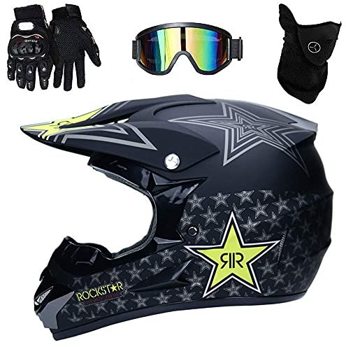 Cara Completa MTB Casco de Motocross, con Gafas Mascarilla Guantes, Juventud Niño Fuera de La Carretera Enduro ATV Scooter Moto Casco, Deporte Extremo Downhill BMX Dirt Bike Chocar Casco(Matte Black,S