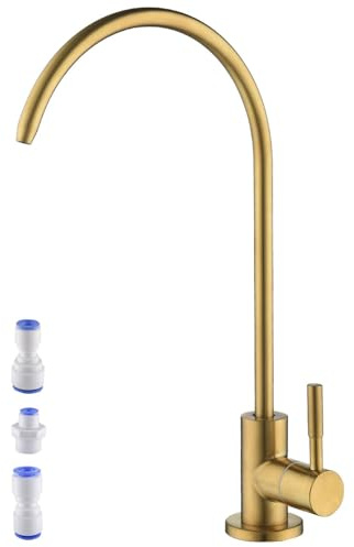 Brushed Brass Reverse Osmosis Filtered Water Faucet, PargaDeco R.O. Water Filter Faucet for Kitchen Sink Water Filter System, Lead-Free Stainless Steel Drinking Water Faucet for RV, Bar, Kitchen Sink