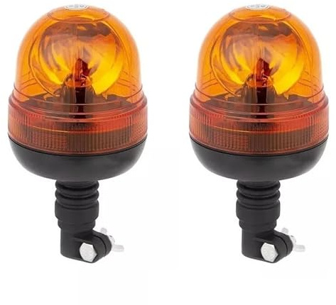 2X Rotating Flashing Amber Beacon Flexible DIN Pole Mount Tractor Warning Light