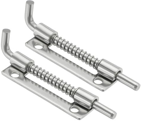 sourcing map Spring Loaded Latch Pin 3.35 x 0.69 Inches, Right Spring Loaded Barrel Bolt for Cabinets Trailer Doors Chests Gate Stainless Steel Silver Pack of 2