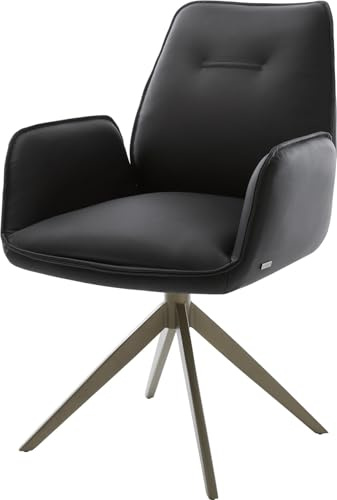 DELIFE Esszimmerstuhl Zoa-Flex Kreuzgestell breit Effektfinish Titan Echt-Leder Schwarz 360° drehbar Taschenfederkern