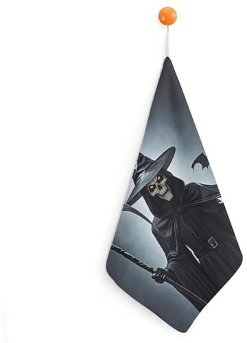 FHECVBN 1PCS 11.8 × 11.8 Inches Washable Kitchen Towels Death Scythe Printed Bath Towels Hand Towels with Hanging Loop Face Towels Christmas Towels Beach Towels
