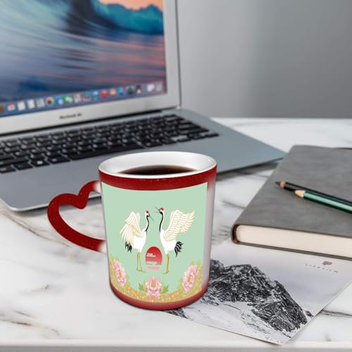 AELKSP Divertida Taza de Café,Taza té café Cambio de Color de la Taza Sensible al, cerámica Taza Mágica, 11oz, Grulla inmortal Kokusaiki