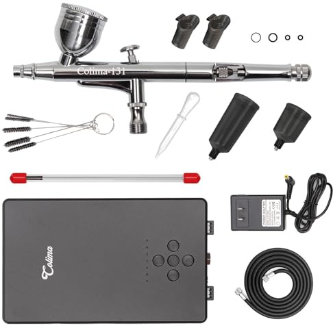 Colima Airbrush Kit with Air Compressor, 27PSI High Pressure 7 Pressure Levels Air Compressor Dual-Action Air Brush Set for Painting, Modeling, Nails, Tattoo, Makeup, Crafts & Cake Decor