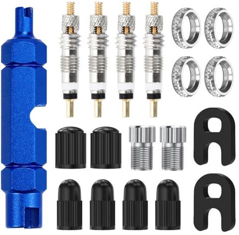11 Stück Fahrradventil Adapter, Presta-Ventiladapter mit Ventilkernentferner, Französische Ventileinsätze und Schutzkappen für Fahrradreparatur und Mountainbikes (11)