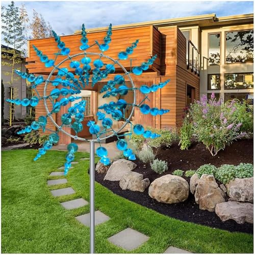 Einzigartige und magische Metall-Windmühle, 3D, kinetisches Windspiel mit Metall-Gartenpfahl, magische Metall-Kinetik-Skulptur, Wind-Metallfänger, Windmühle für den Hof und Garten, Terrasse