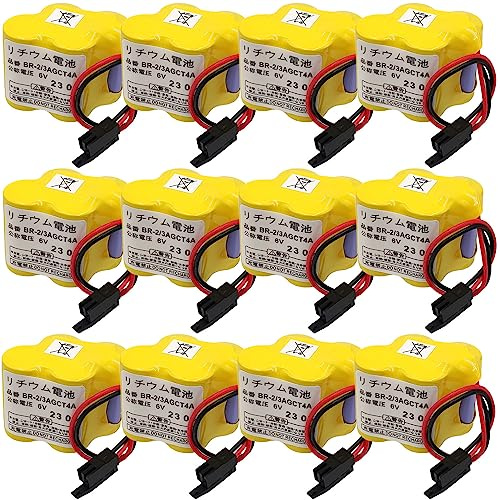12-Pack BR-2/3AGCT4A (A98L-0031-0025) 6V PLC Lithium Battery for FANUC A98L-0031-0025 A06B-6114-K504 Control System Battery (Black Connector)