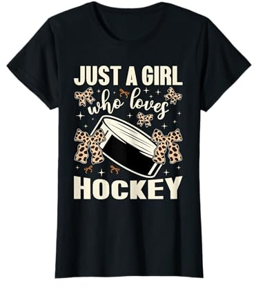 Just A Girl Who Loves Hockey Cheetah Print Kids Girls Hockey T-Shirt