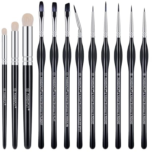 PANDAFLY Miniature Paint Brushes Drybrush Set, 12 Sizes Detail Paint Brush Set, Small Fine Detail Brushes for Acrylic, Watercolors, Oil, Paint by Number, Figurine