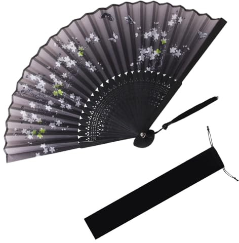 KyeeaDIY Ventaglio da Portatile, Ventagli a mano per le donne Ventaglio Pieghevole per la Danza Fotografia Decorazioni per Feste Estive o Matrimoni (Nero prugna)