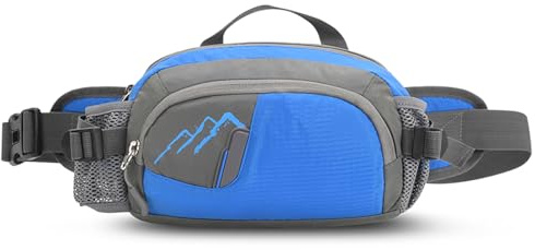 Fafeims Fanny Pack för Män Kvinnor med Vattenflaskhållare, Midjepaket för Löpning, Vandring, Promenader, Resor, Cykling (Blå)