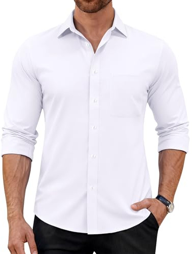 J.VER Weißes Hemd Herren Langarm Bügelfreimit Business Freizeithemden Wrinkle Faltenfrei Hemden Unifarben Hochzeit Anzughemd Weiß XL