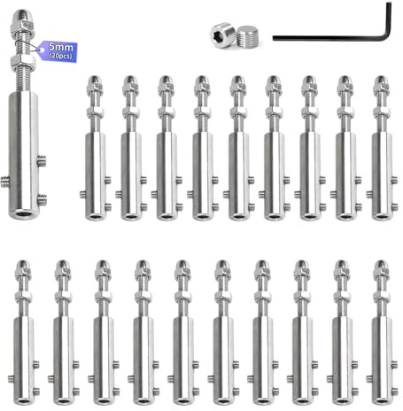SUPAWAY 20 Tensionatori per cavo 5 mm Serracavi inox con vite e chiave Allen, Ideale per tirare e bloccare cavi in acciaio in giardini, terrazze o barche