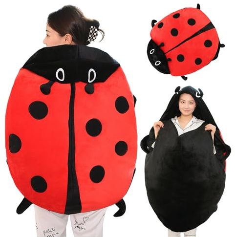Wearable Ladybug Pillow Cute Warm Sleeping Plush Removable Oversized Giant for Children and Adults Release Stress