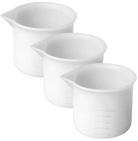 SEWACC Tazas Medidoras de Silicona 50 Ml con Escala, Pack 3 Unidades Resistentes al Calor para Repostería, Bricolaje y Laboratorio, Vasos Medidores Precisos para Resina y Cocina