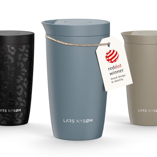 LARS NYSØM Termosmugg för Kaffe To Go 350 ml | Travel Mug med Isolering | Quick-Press Lock | Läckagesäker Termosmugg i Rostfritt Stål för Kaffe och Te (Stone Blue, 380ml)