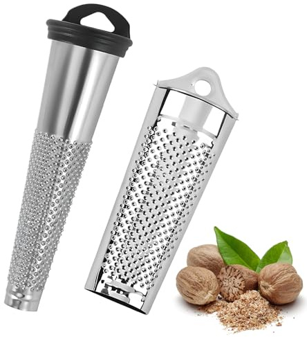 Rallador de nuez moscada con almacenamiento, 2 unidades, rallador de nuez moscada con recipiente, práctico rallador de nuez moscada para nueces moscadas, cáscara de limón (13,5 x 4,5)