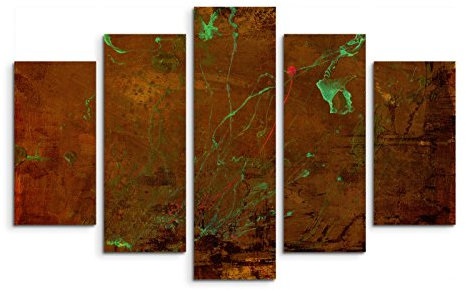 5 teiliges Wandbild auf Leinwand (Gesamt: H: 100cm B: 160cm) Keilrahmenbild Canvas Fotodruck Leinwandbild Leinwanddruck Kunstdruck Wandbild braun rot schwarz grün Grunge