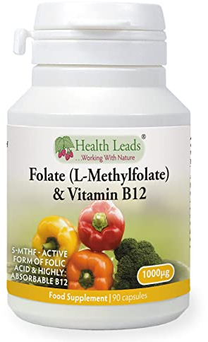 Folate 500mcg & Vitamin B12 500mcg x 90 caps (No Magnesium Stearate)