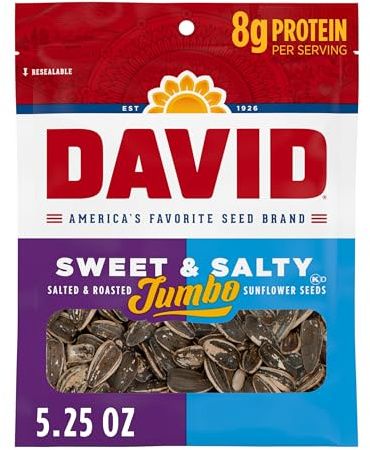 DAVID Roasted and Salted Sweet and Salty Jumbo Sunflower Seeds, Keto Friendly, 5.25 oz, 12 Pack