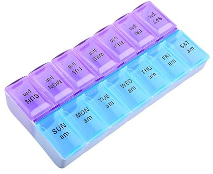 G4GADGET 7 Day Pill Box Organiser – Weekly 2 Times a Day AM/PM Medication Organizer with 14 Dual-Colour Compartments, Travel Pill Case for Vitamins, Tablets & Supplements – Easy Open Pill Dispenser