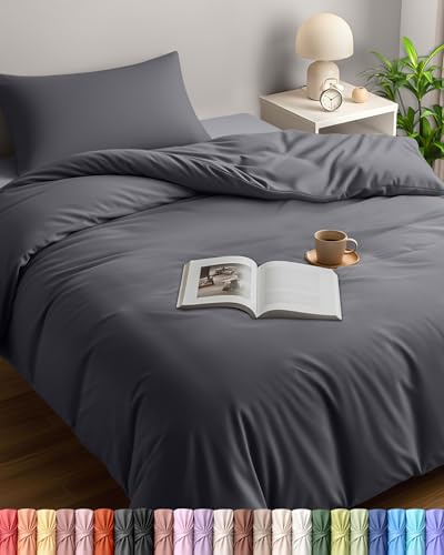 Utopia Bedding Funda Nordica Cama 90 - Microfibra Juego de Funda de Edredon 135x200 cm y 1 Funda de Almohada 50x75 cm (Gris)