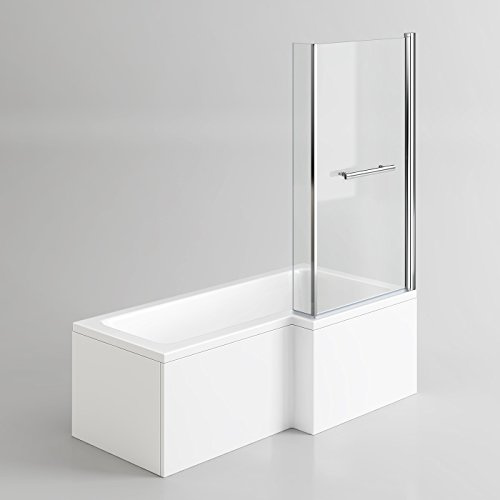 1700 mm Right Hand L Shaped Bath Shower Screen Rail Side Panel Bathroom White Acrylic Bathtub