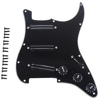 Musiclily 11-Hole SSS Prewired Loaded Pickguard with Dual Hot Rail High Output Pickups Set for Fender Squier Strat Electric Guitar, 3Ply Black