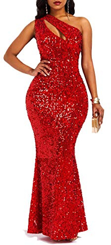 VERWIN Robe moulante sans manches à col oblique sirène à paillettes pour femme