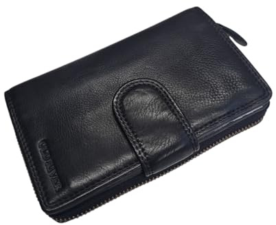 Old River Damen Geldbörse, Portemonnaie Brieftasche Mod.5028 (10,5/16/ 4 cm) Mittelgroß gewaschenes echtes Leder (Schwarz)