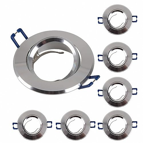 Mextronic Deckeneinbaurahmen: 10x Einbaurahmen Alu Silber geschleift 6711 Ø80 mm für Leuchtmittel GU10 | MR16 IP20 für LED Spot, normale Halogen