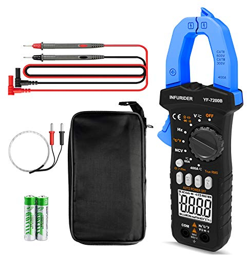 Pince multimètre multimètre, INFURIDER YF-7200B TRMS Pince ampèremétrique à plage automatique pour tension et courant AC DC, ohms, capacité, diode, testeur de continuité et NCV