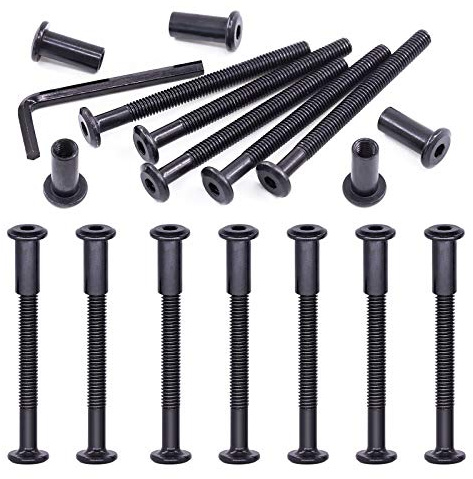 Swpeet Kit Assortiment de 25 vis à tête hexagonale M6x70mm en acier au carbone noir avec écrous de baril, 1 clé Allen, vis pour postes de vissage, convient pour meubles, boulons à tête plate, boucles