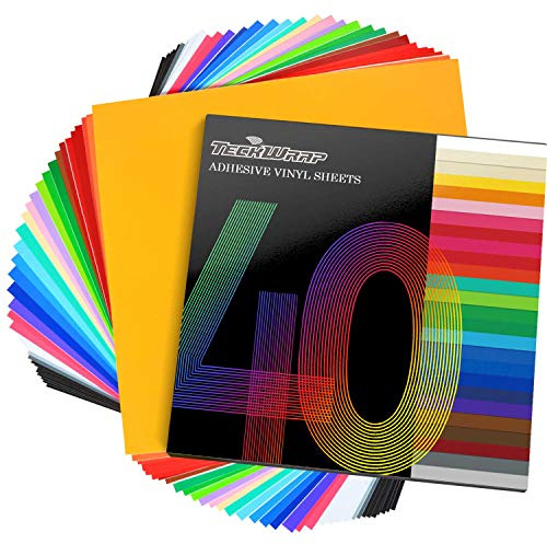 TECKWRAP Permanent Vinyl Sheets 30.5cm x 30.5cm 40 Sheets/Pack | Assorted Colors Waterproof Adhesive Vinyl for Cups, Decals, DIY Craft Projects Tumblers, Mugs Compatible with Craft Cutters