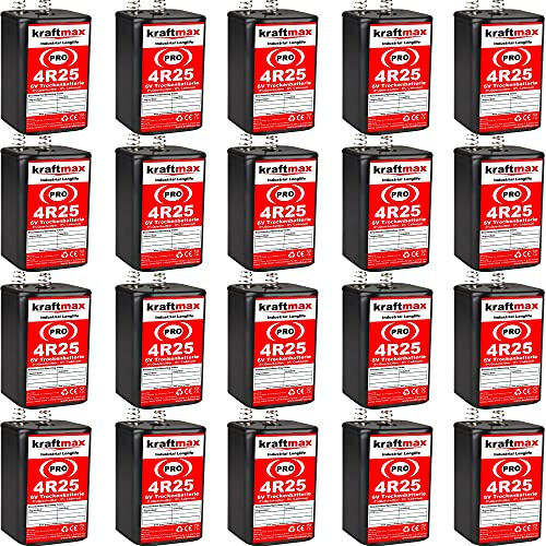 kraftmax 20er Pack 4R25 PRO - 6V Hochleistungs- Industrial Longlife Blockbatterie - 6 Volt Batterie Block - NEUSTE Generation 4R25X