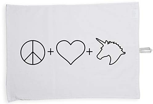 Hippowarehouse Peace, Love and Unicorns Tea Towel Eco Printed Dish Cloth Kitchen accessory 50cmx70cm 100% Cotton