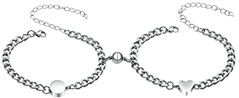 Gualiy Paare Armband Panzerkette Magnetisch Armbänder, Armschmuck Damen Armbänder Herren Armbänder Paare Charm Armband Verstellbar Edelstahl 15+8CM