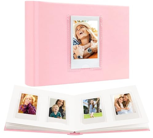 Ruibytree Hardcover Fotoalbum für Instax Mini & Polaroid, 64 Fotos, Rosa | Schreibbereich, Säurefreie Seiten, PU-Ledereinband, Oben einsteckbar, Tragbar, Frontfenster, Gästebuch, Einsteckfach 6 × 9 cm